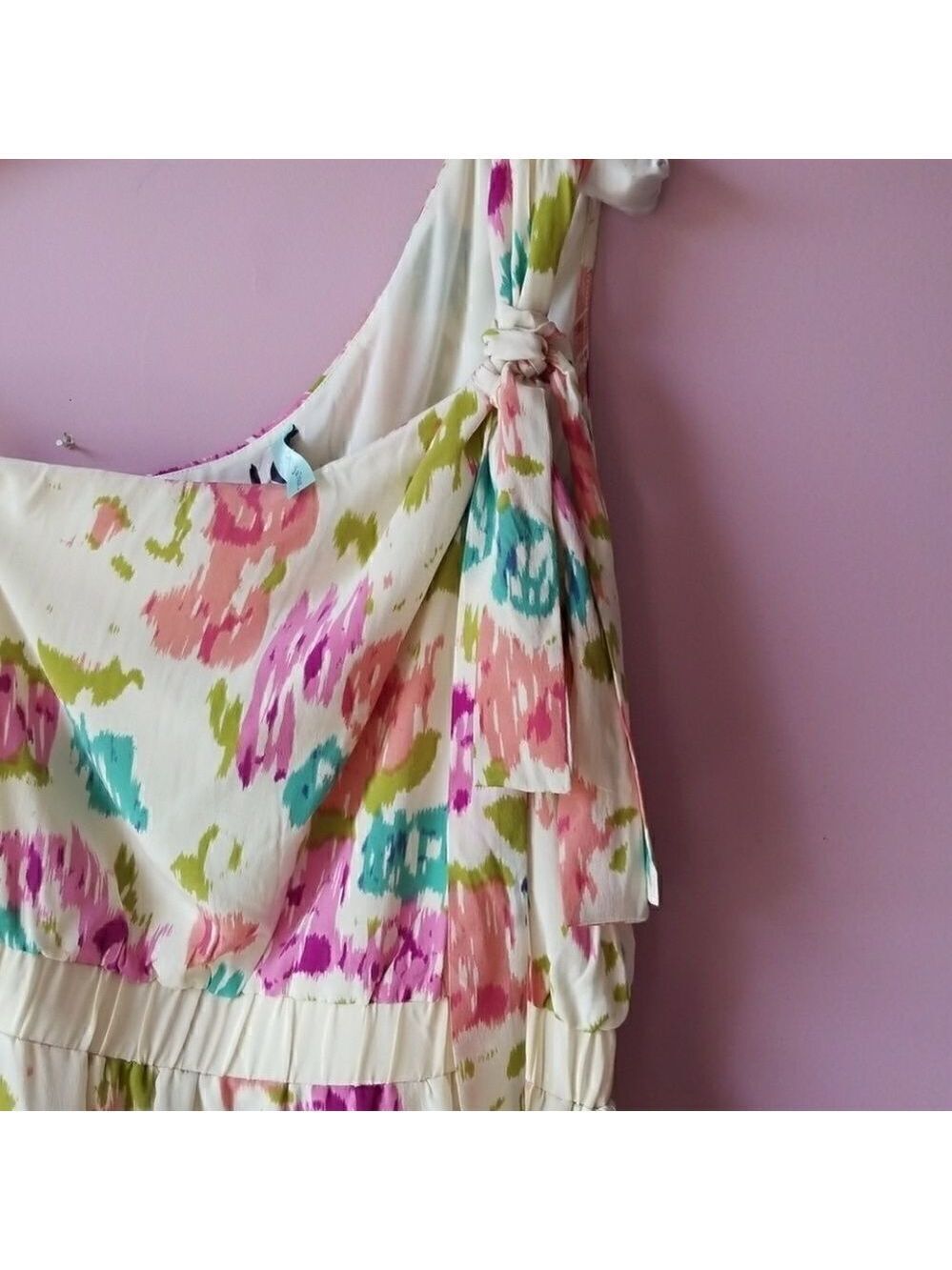 SILK Grecian Style Water Color One Shoulder Dress By Jaloux Yellow with pattern - Picture 2 of 8